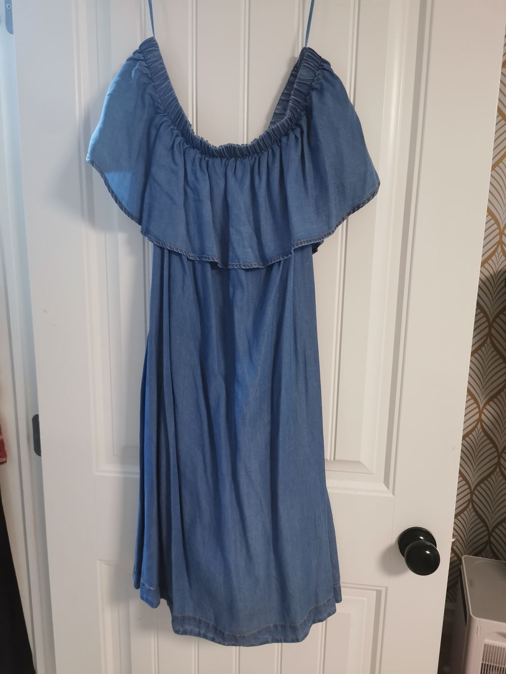 Blue Off-Shoulder Ruffle Casual Dress